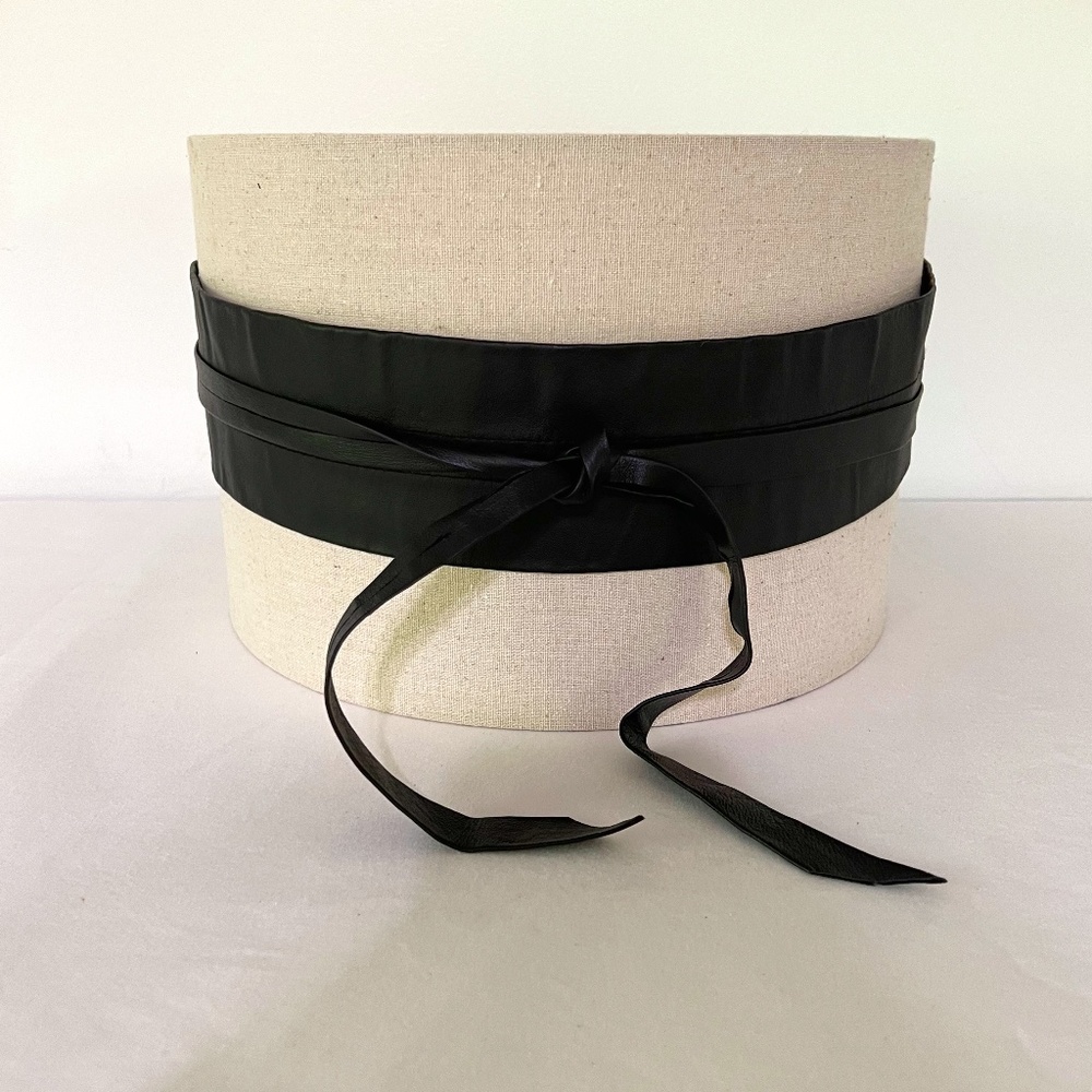 Obi Belt Tie Closure Leather Black Size L